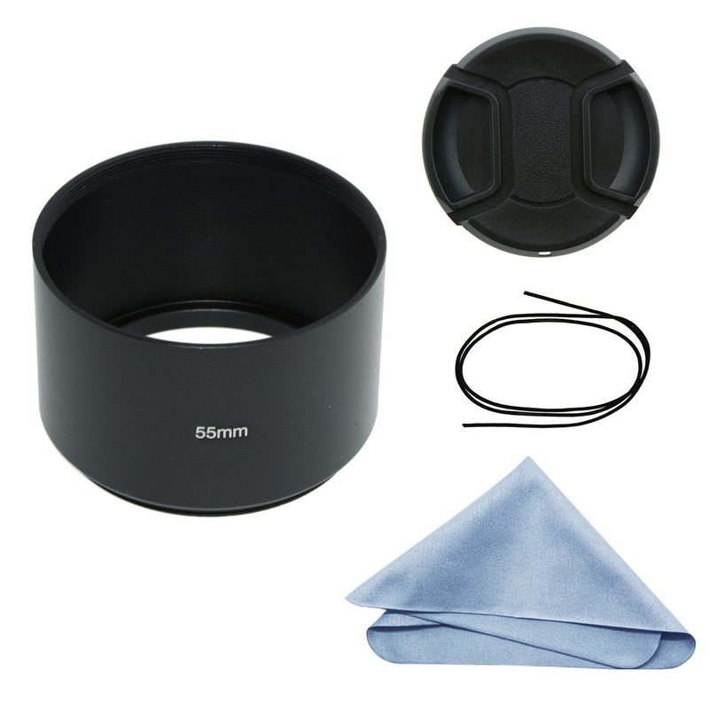 SIOTI 55mm Lens Hood, Oxidation Matte Anti Reflective Treatment, Aluminum Alloy, with 1 * 58mm Lens Cap, Compatible with Sony/Canon/Nikon/Fuji etc >85mm Camera Lens - Image 1